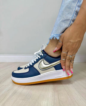Tênis Nike Air Force Marinho Ouro Premium