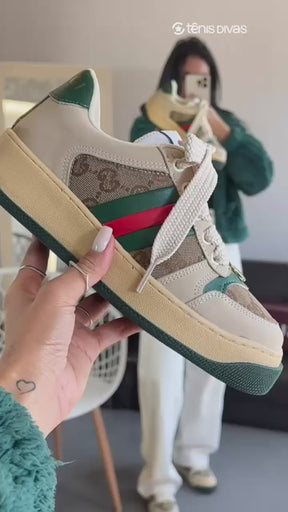Tênis Gucci Screener Verde e Vermelho Plataforma Premium